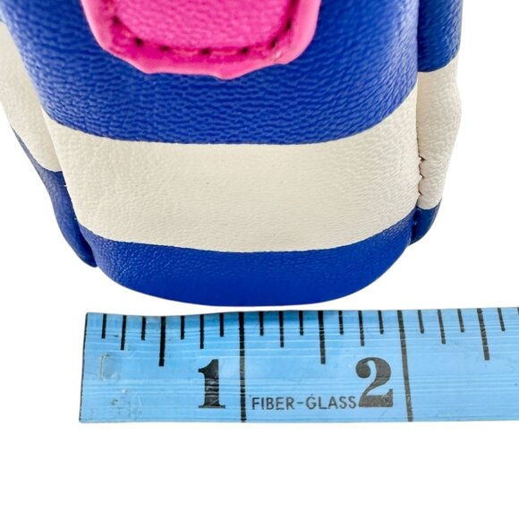 Betsey Johnson Luv Betsey Crossbody Bag Blue White Stripe Pink Strap Pom Accents - Picture 10 of 10
